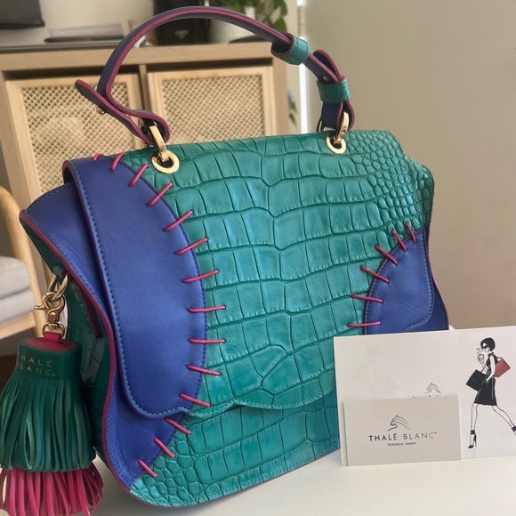 NEW! Rare Thale Blanc- Multicolor Audrey Croc-Embossed Crossbody/Top Handle Bag - Picture 2 of 16